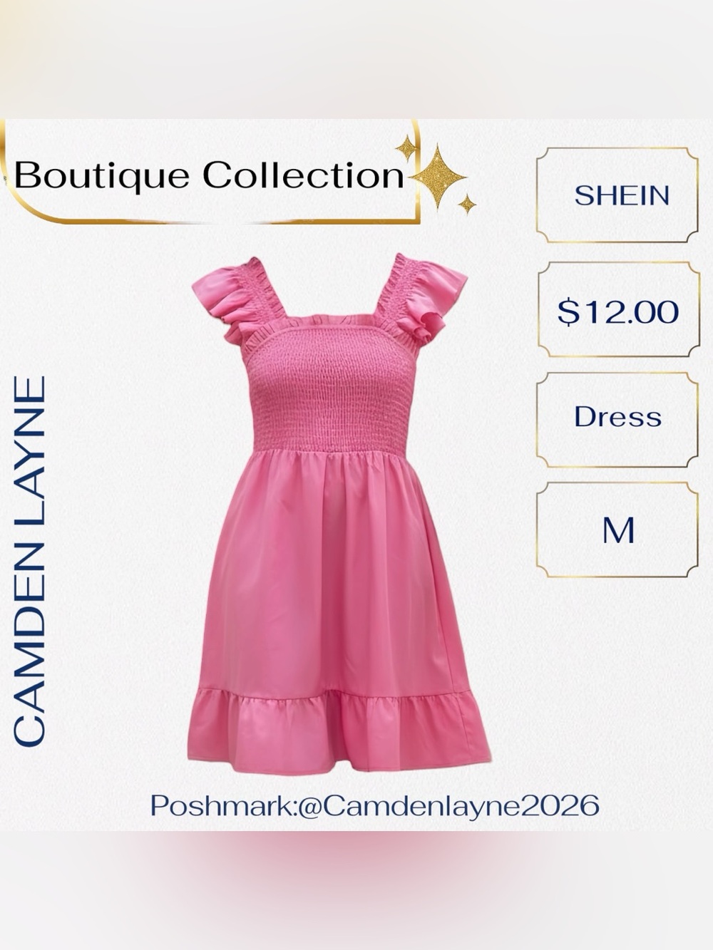 SHEIN Pink Ruffle-Sleeve Smocked Midi Dress - Picture 6 of 10